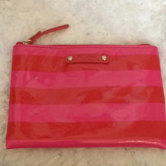 Kate Spade Red & Pink Striped Mini Pouch - Picture 1 of 8